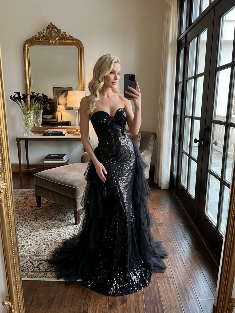 Jovani Black Sequin Strapless Gown 24554 • Sz 4 •NWT $950